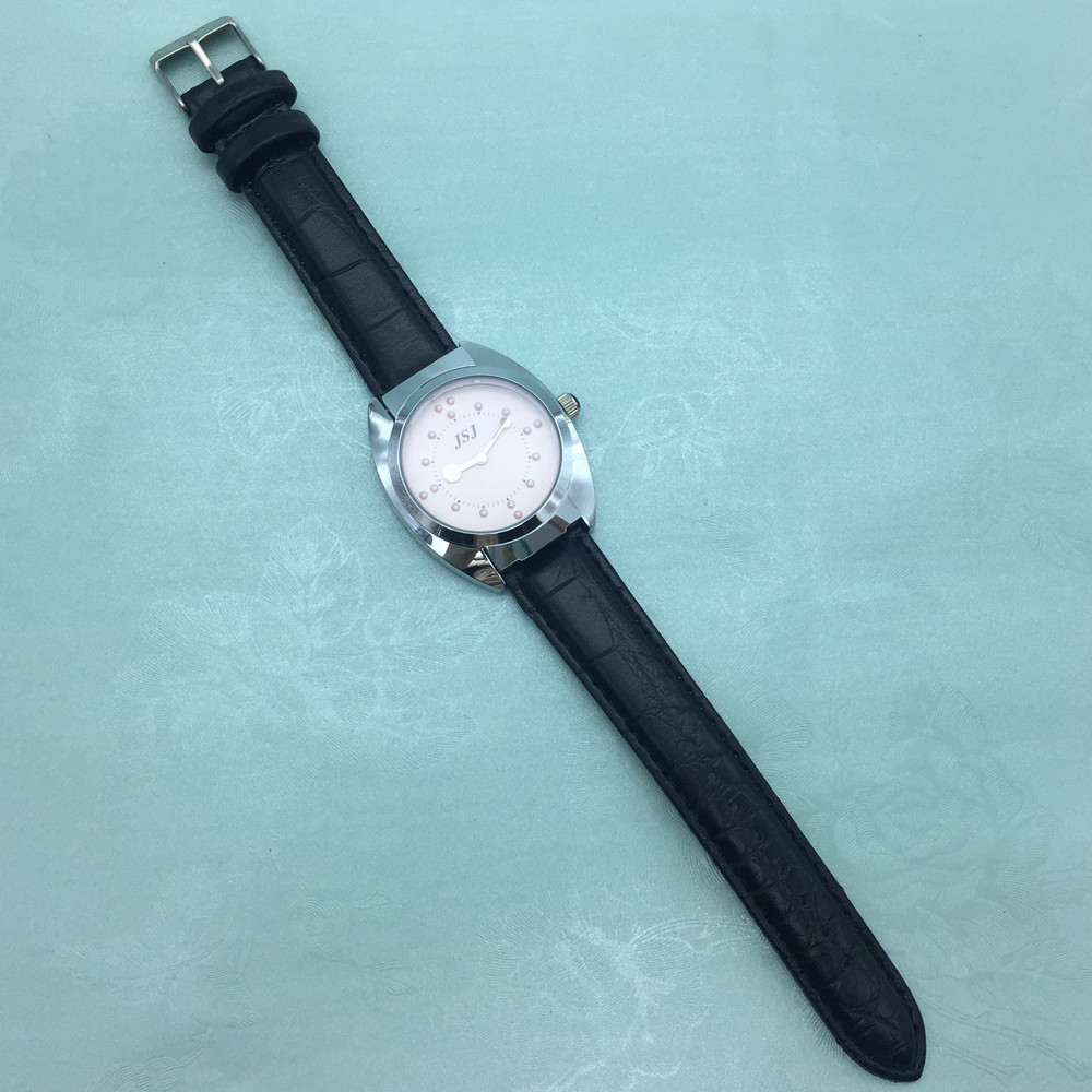 Tactiel horloge voor blinden met leren band, roze wijzerplaat