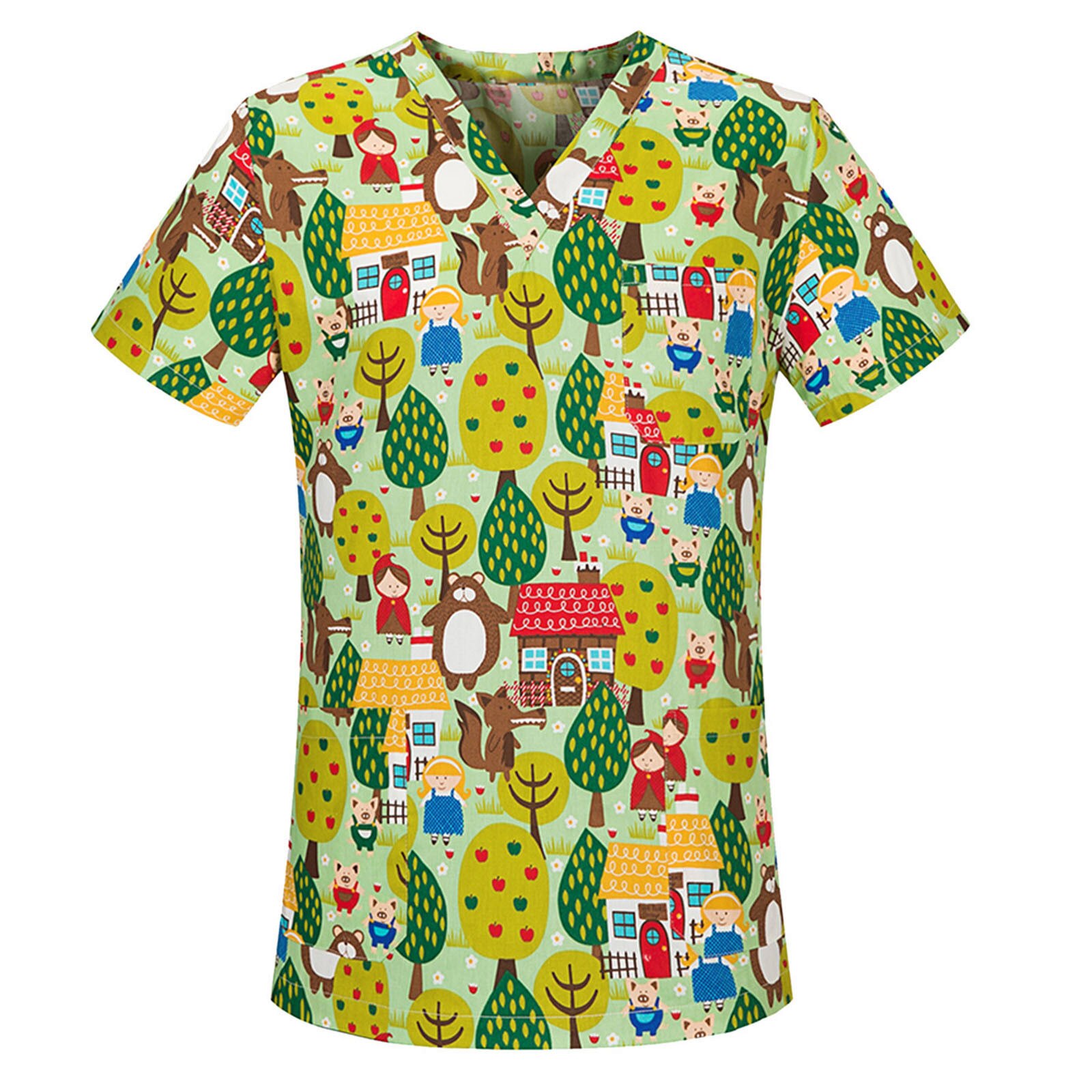 scrub tops for women scrub uniform in 100% print cotton animal series workwear summer Short Sleeve Working Uniform A20