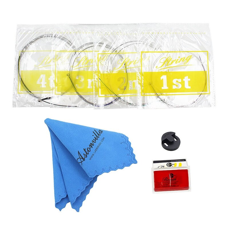 Astonvilla 4Pcs Cello Repair Kits Cello Strings + Cleaning Cloth + Rosin + Mute Guitar Musical Accessories