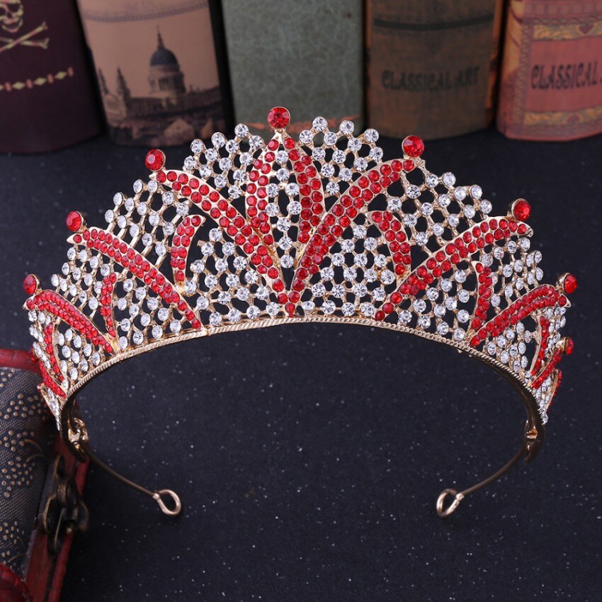 Barocco di Lusso Argento Placcato Nuziale di Cristallo tiara regina corona di Strass Diadema Velo Diademi Fasce nozze Accessori per Capelli: rosso