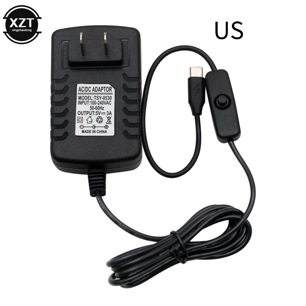Usb Kabel Voeding Type-C Lader Voor Raspberry Pi 4 Model B Met Aan/Uit Schakelaar 5V 3A Eu Vs Au Uk Charger Adapter