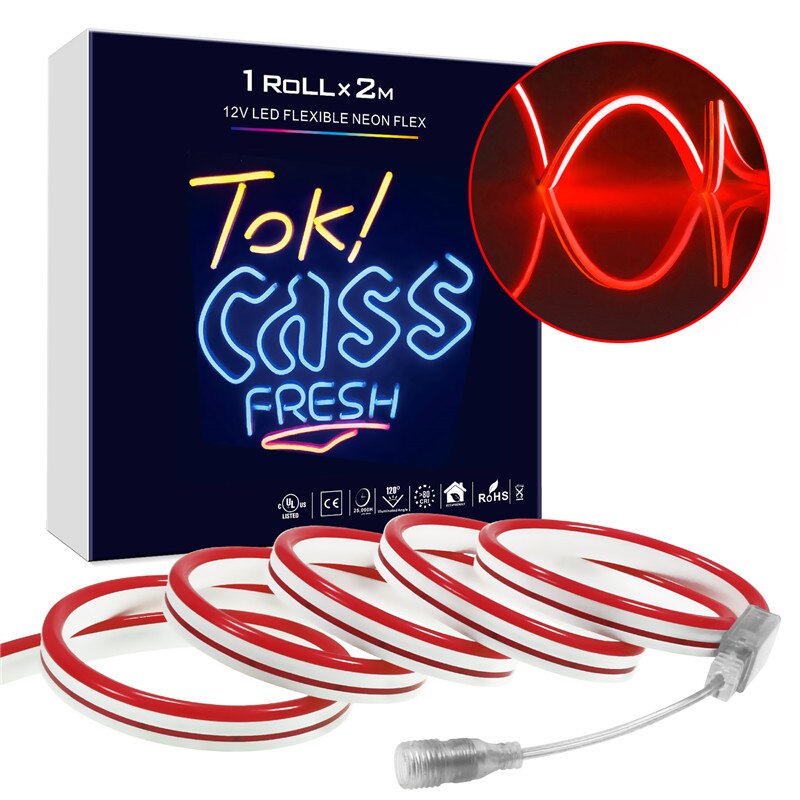 Neonskilt led lys lampe 2m strips tape vanntett bar fargerik regnbuelys rund led neon hjemmeveggdekor: Rød