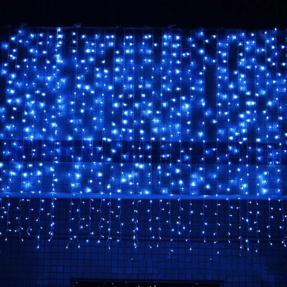 Led gardinlys usb fjernbetjening 3 x 3 meter 300 pærer eventyr bryllupsfest have julepynt lys: Blå