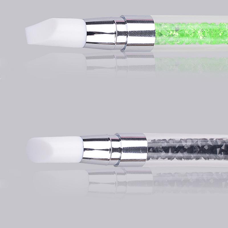 1PC Embossed Silicone Tip Pen Double-headed Nail Brush With Diamond Transparent Handle Nail Polish Salon Nail Sculpture Pen Tool