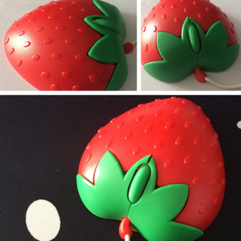 CHYI Mini Wired Computer Mouse Strawberry Cute Usb Optical PC Mause 3D Cartoon Lovely Laptop Mice For Kid Girls