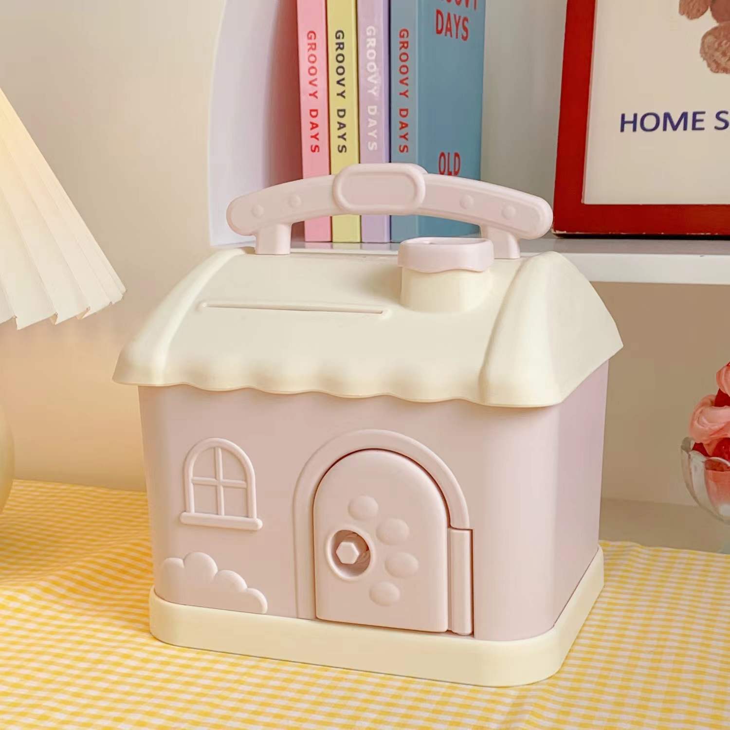 Piggy Bank Cartoon Shape Piggy Bank Cute Small House Can Withdraw Large Capacity Plastic Piggy Bank: 6