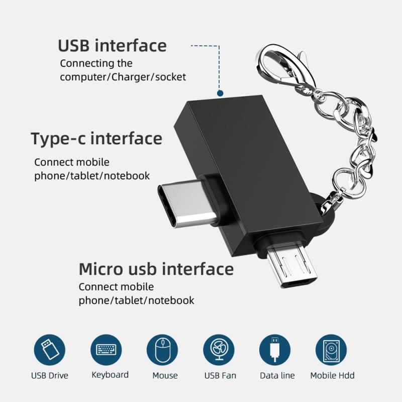 2 In 1 Otg Adapter Converter Type-C + Micro + Usb 3.0 Adapters Converters, voor Samsung Xiaomi Huawei Etc Android Mobiele Telefoon