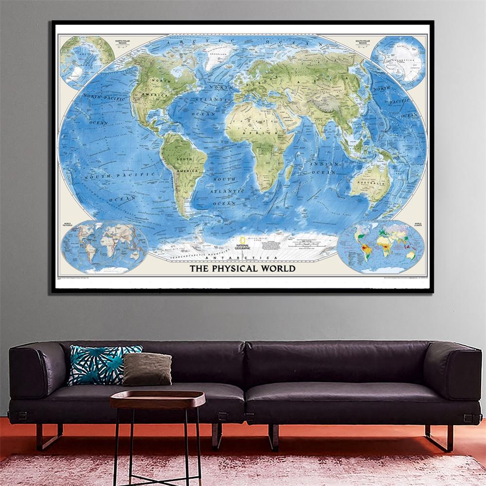De Wereld Fysieke Wereld Met Wereld Klimaat En Tektoniek Kaart Hd Wall Decor Canvas Schilderij Voor Thuis/Kantoor Muur decor