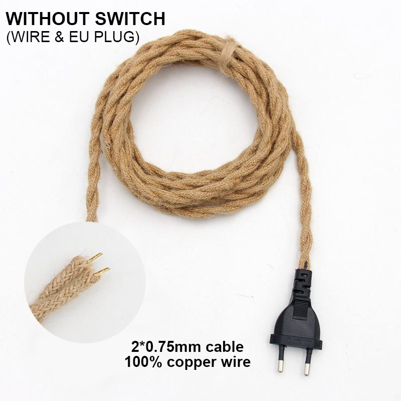 Genixgreen DIY Cable trenzado Base de lámpara cuerda Cable eléctrico 2 núcleos 2M 3M E27 enchufe de la UE enchufe de plástico Vintage ON OFF Cable de interruptor: Oro / 2G11