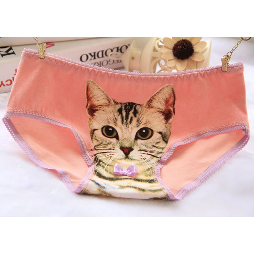 Women's 3D Cat Pattern Briefs Female Thread Cotton Hips Sweet Beauty Briefs Comfortable Antibacterial Ladies Underwer