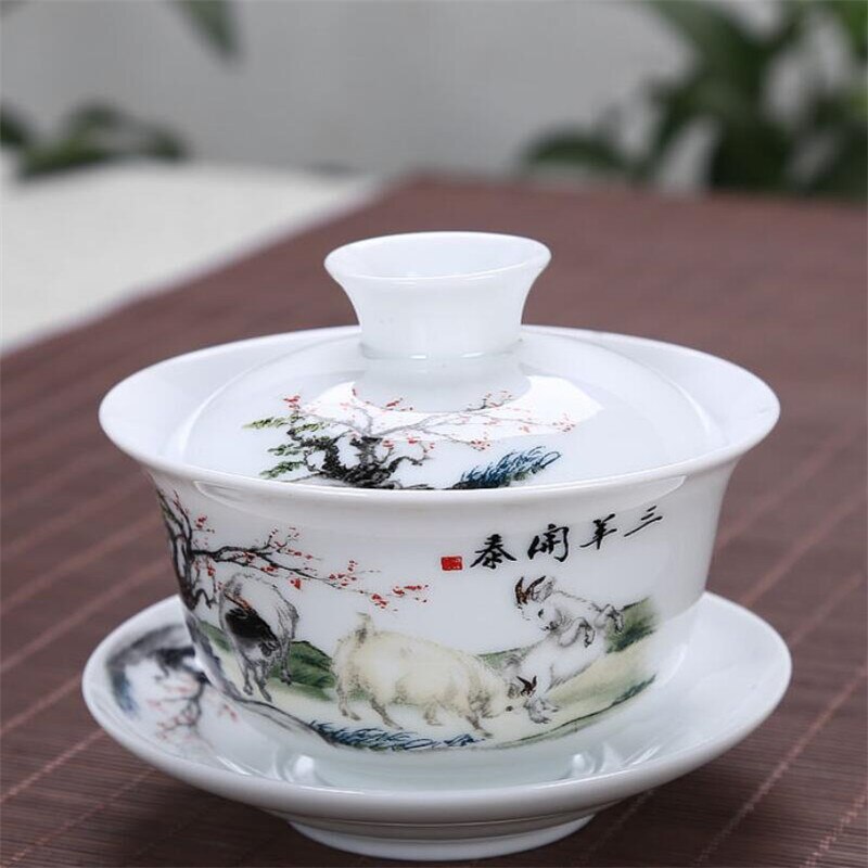 200ML Chinese Traditions Gai Wan Tea Set Bone China Tea Sets Dehua Gaiwan Tea Porcelain Pot Set Travel Beautiful And Easy Kettle: E