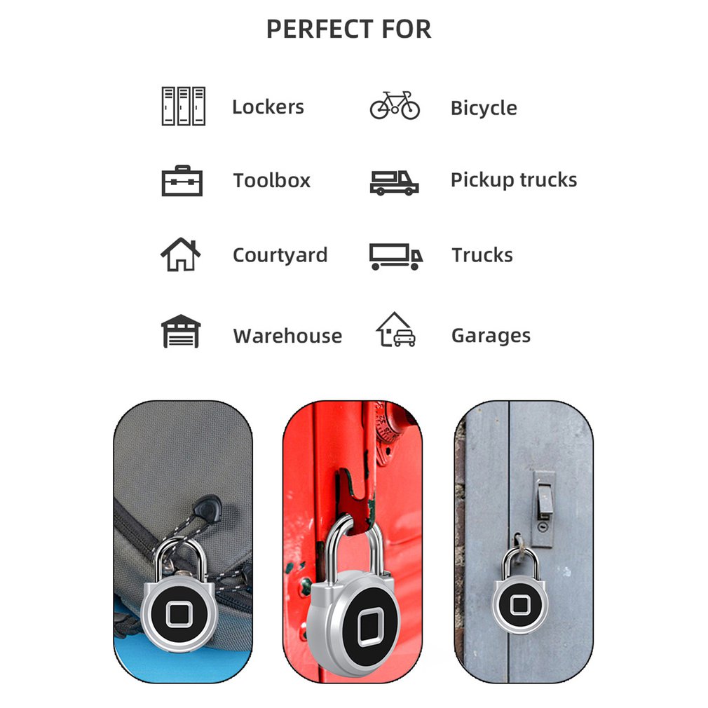 P3 Smart Fingerprint Door Lock Padlock Safe USB Charging Waterproof Keyless Anti Theft Lock