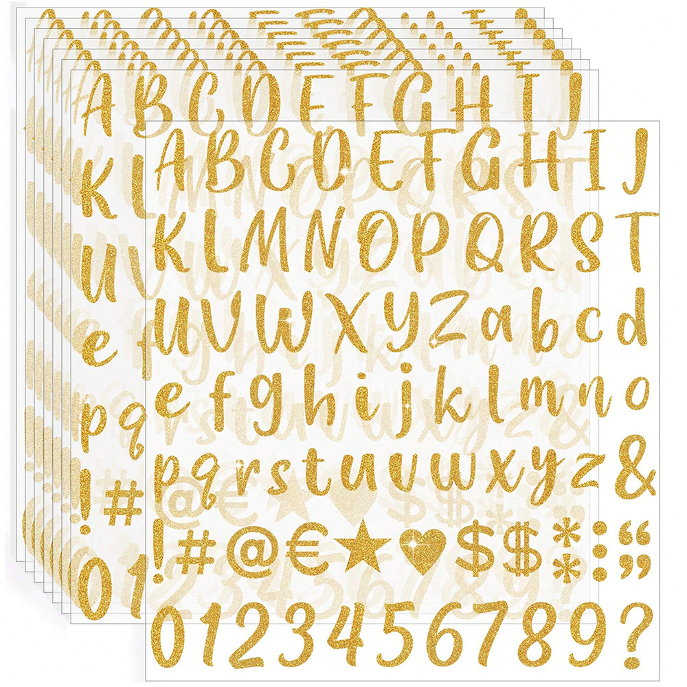 8 Vellen Glitter Letter Stickers Zelfklevende Glitter Alfabet Nummer Etiketten Stickers voor Scrapbook Waterflessen Ambachten Decor: Lichtgrijs