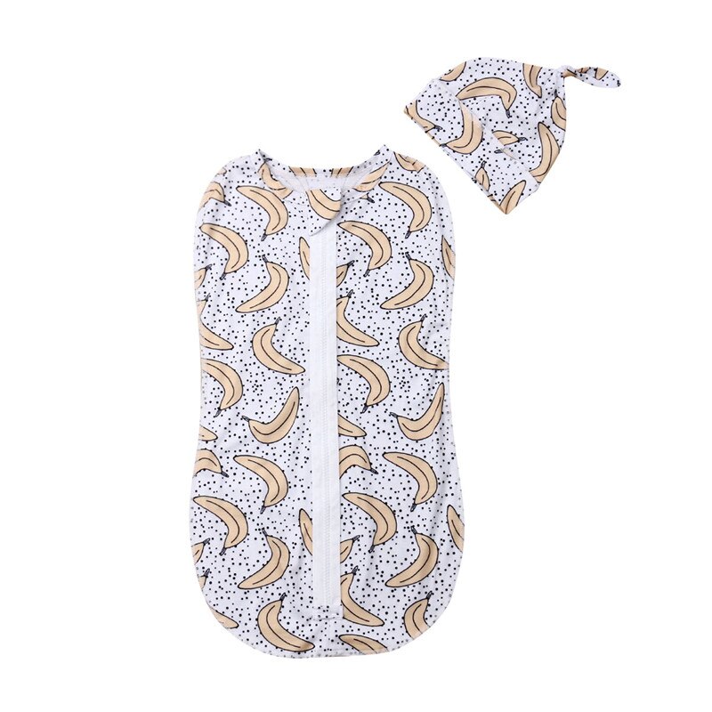 Leuke Pasgeboren Baby Katoen Rits Inbakeren Gedrukt Deken Wrap Slaapzak 0-6M: D2  3 to 6M