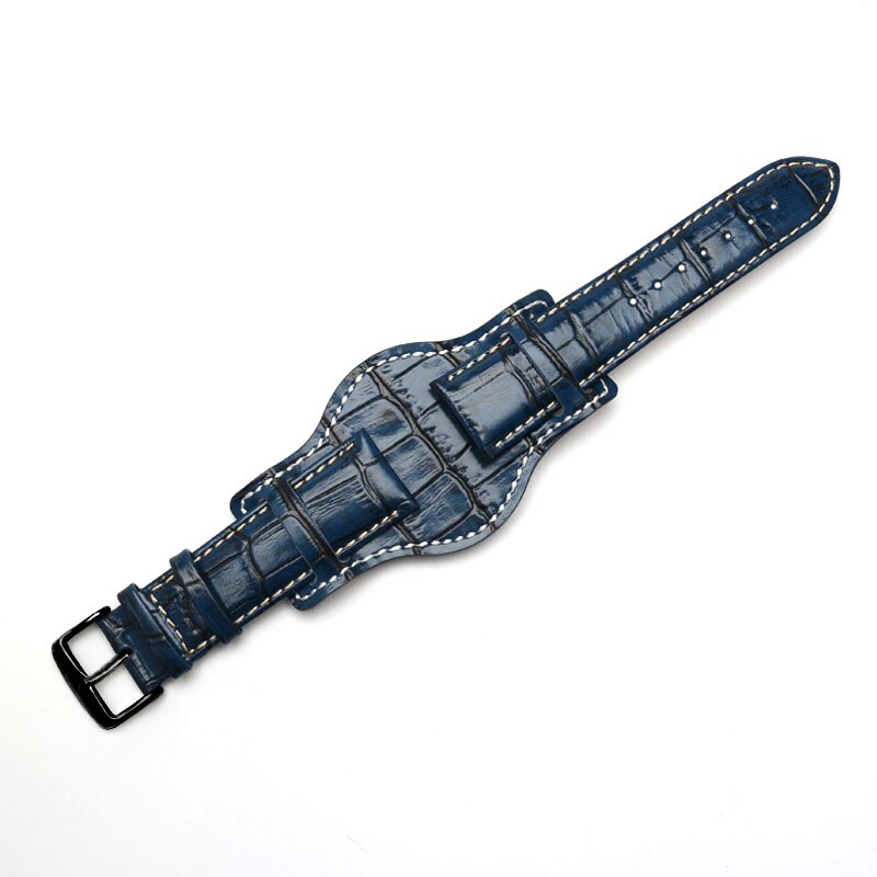 Lederen Armband 18 Mm 20 Mm 22 Mm Herstellen Van Horloge Riem Heren Horlogeband Met Mat Horloges Band Bamboe Graan polsband: Blauw / 18mm