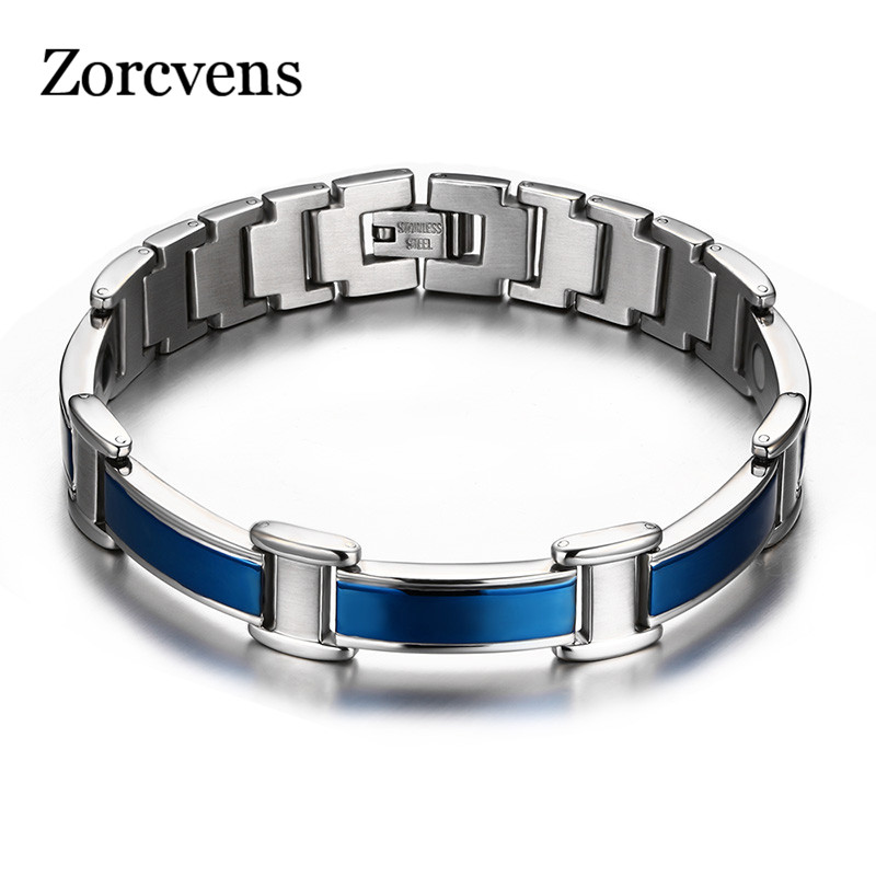 ZORCVENS Healthy good for body men magnetic bracelets & bangles stainless steel body care blue bracelet men for friendship