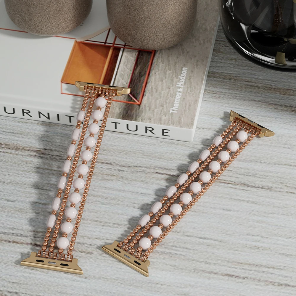 Strap For Apple Watch Ultra 2 Band 46mm 49mm 40mm 38 42mm 41mm 44 45mm Beaded Chain Bracelet for iWatch Series 10 9 8 7 6 5 SE