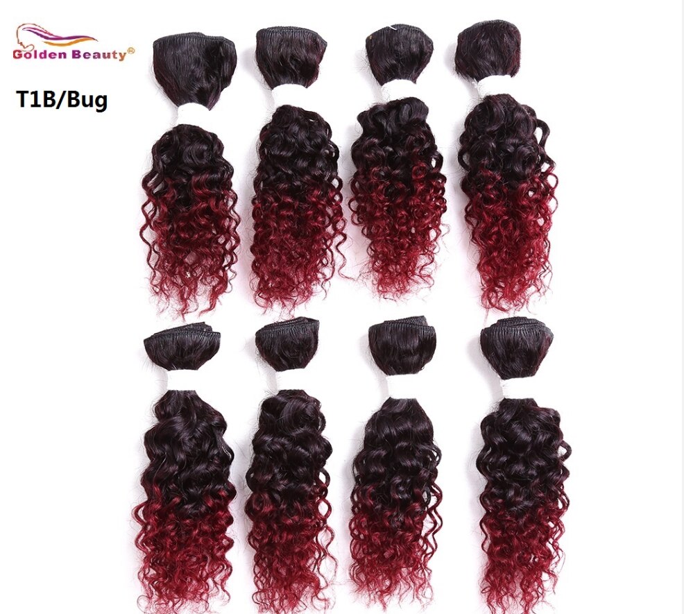 8-14 pollici Jerry arricciare Capelli Sintetici Tessuto Dei Capelli Cucire in Estensioni Dei Capelli Ombre Dei Capelli di Trama 8 pz/pacco D'oro di Bellezza: T1B/borgogna / 8pollici
