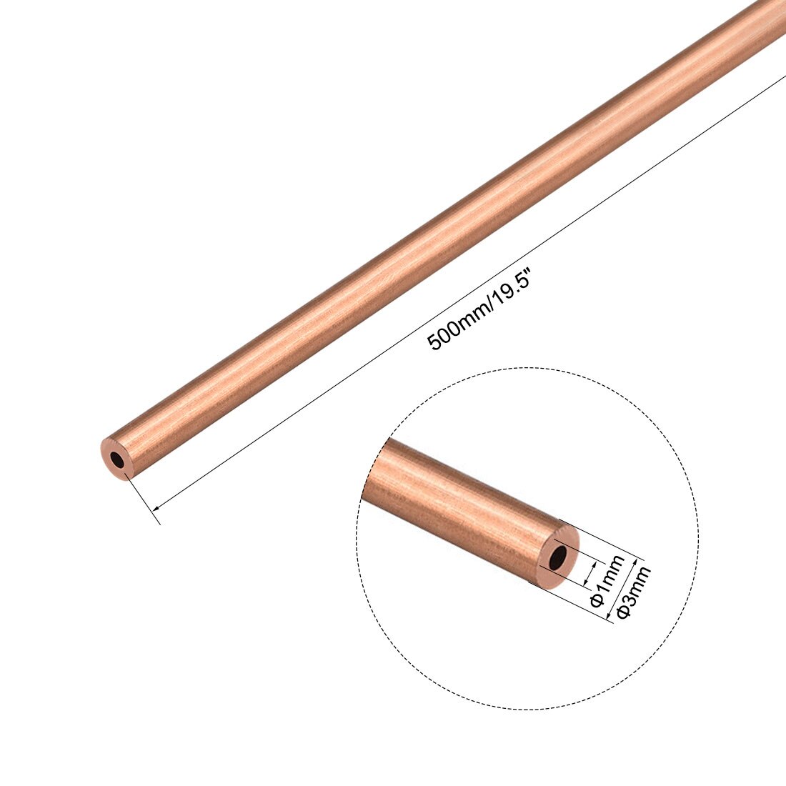uxcell 1pcs Copper Round Tube Pipe 3mm Outside Diameter X 1mm Inside Diameter 500mm Long Seamless Round Tube Durable