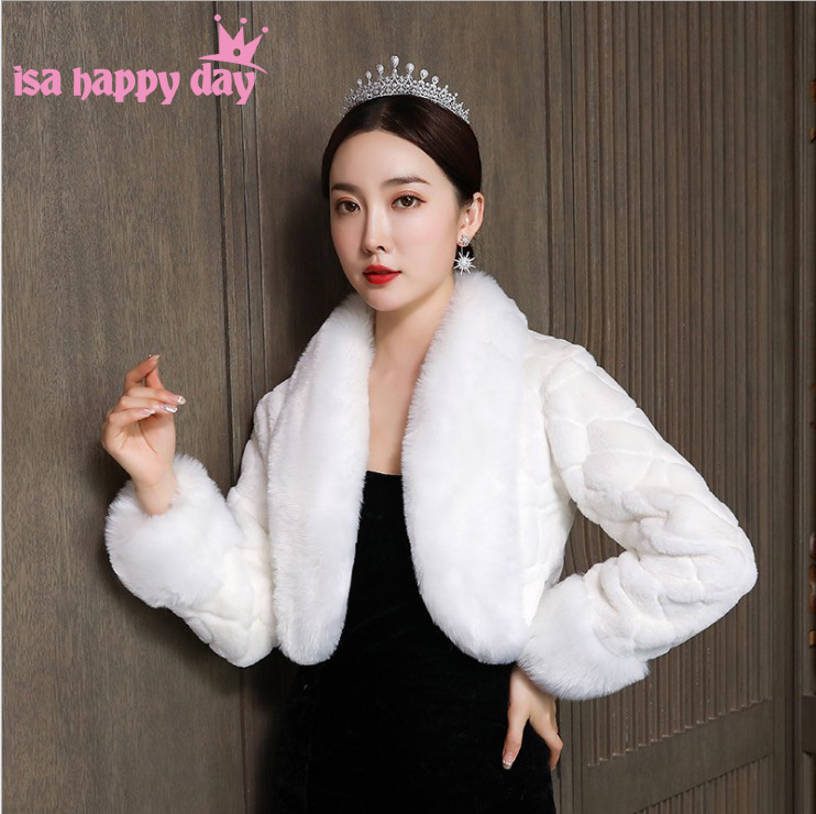 Ivory Wedding Accessories Faux Fur Bolero Long Sleeves Ivory Wedding Jackets Winter Warm Coats Bride Wedding Coat