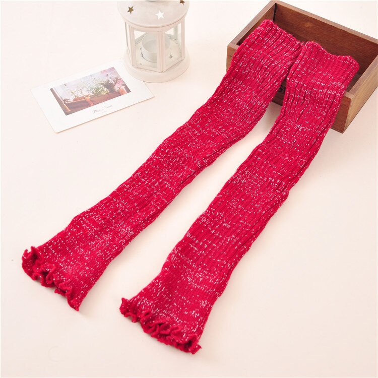 Leg Warmers Women Silver Wire Korean Style Long Soft and Elasticity Stretchy Womens All-match Solid Comfortable: red