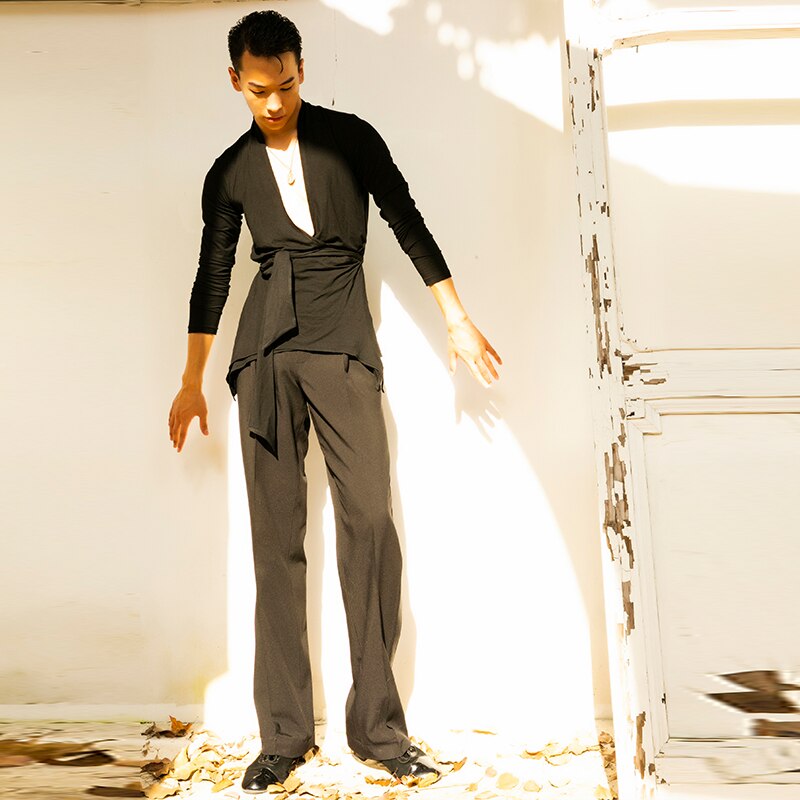 Latynoski kostium taneczny mężczyzna Salsa taniec topy modalne praktyka odzież sala balowa koszula samba Cha Cha wydajność V szyja topy BL5070