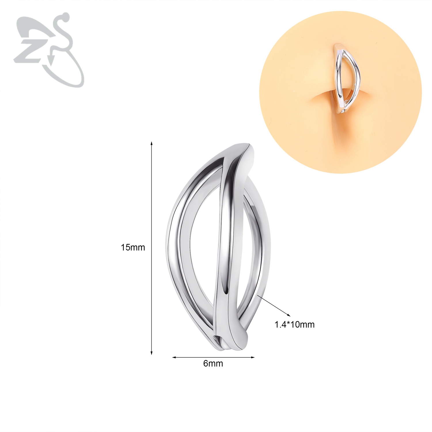 ZS 1 PC Leuke Vlinder Buik Navel Ring CZ Crystal Navelpiercings Bloem Snake Reverse Gebogen Navel Barbell Lichaam sieraden: Antique Silver Plated