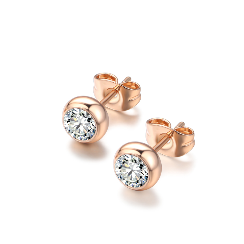 Piercing boucles d'oreilles pour femmes Style coréen Simple rond Zircon couleur or Rose accessoires de noël bijoux E496: Couleur or jaune pâle