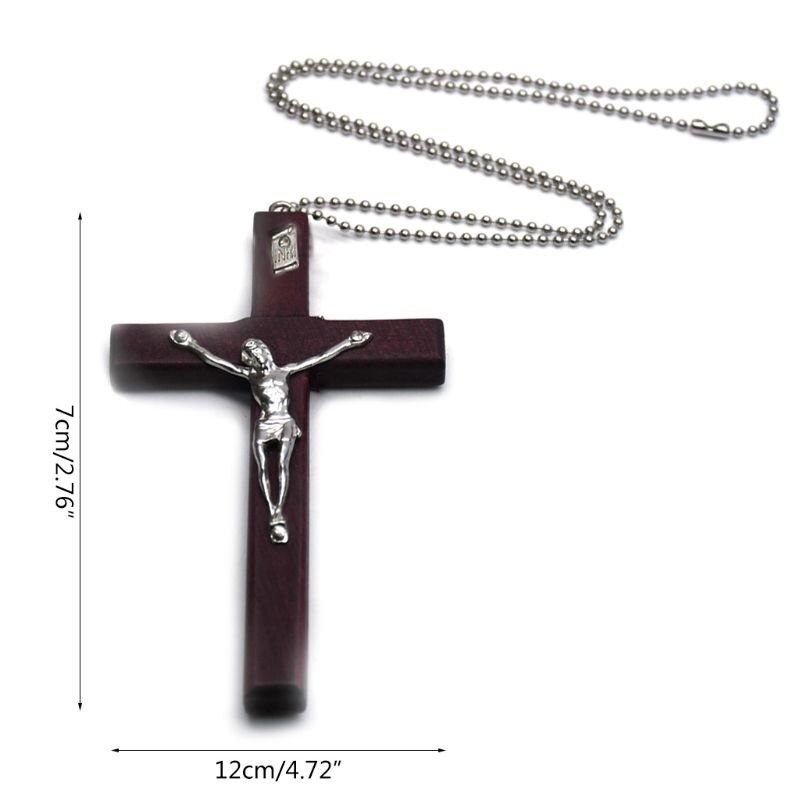 Collar Cruz religiosa de Jesús de madera de primera , colgante crucifijo cristiano con cadena de joyería, para hombres