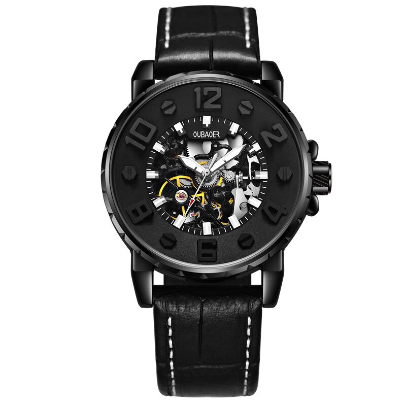 OUBAOER-Reloj de pulsera para hombre, de negocios, automático, Tourbillon, mecánico, resistente al agua, masculino,: whole black 004A