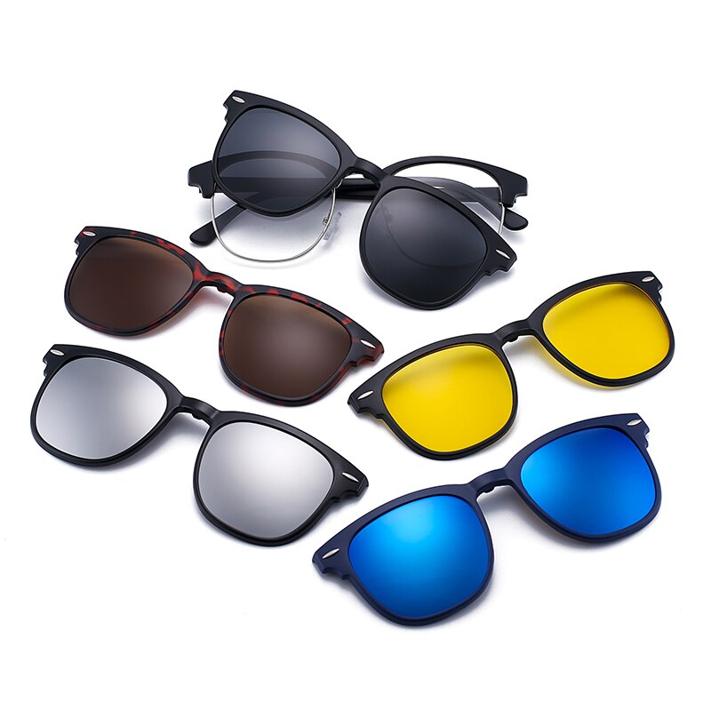 5Stck Magnetische Polarisierte Clip Auf Sonnenbrillen Frauen Männer Kunststoff Rahmen für Nacht Fahren Sonnenbrille UV400