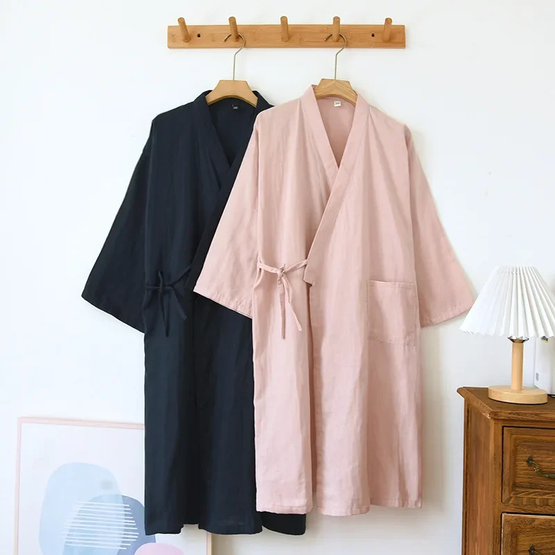 Roupões kimono de algodão para casal, roupas para casa, verão, solto, meia manga, roupão, pijama, suor, vapor, roupas femininas