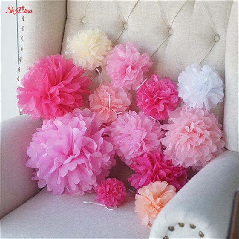 10 st 20cm hängande silkespapper pom poms papper blomboll hem trädgård gör-det-själv bröllopsrum dekoration fest layout tillbehör 6 zsh 014