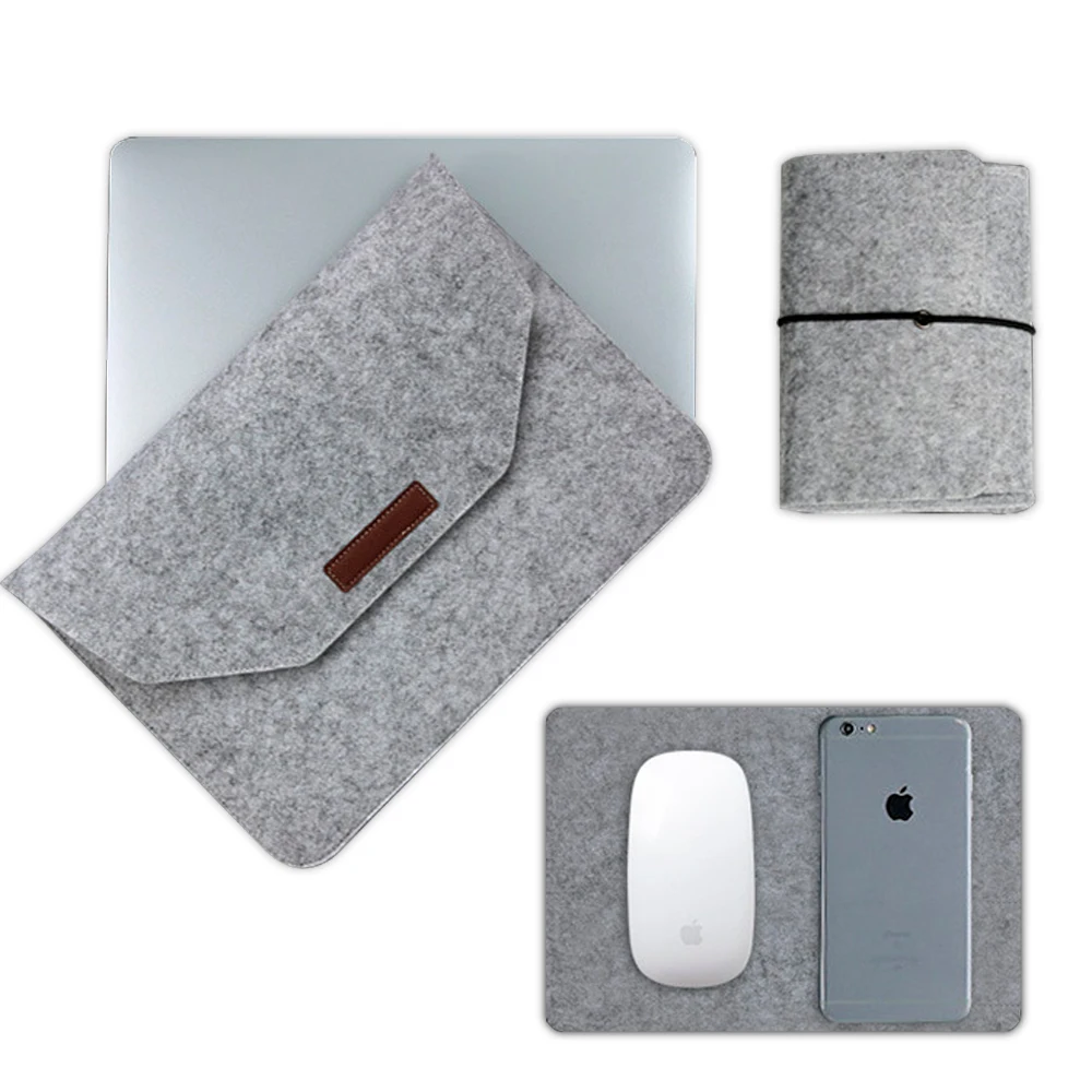 Wolvilt laptoptas 11 12 13 15,6 inch voor Macbook Huawei Xiaomi laptoptas met muismat of Power Mini-Pack cadeau-tablethoes