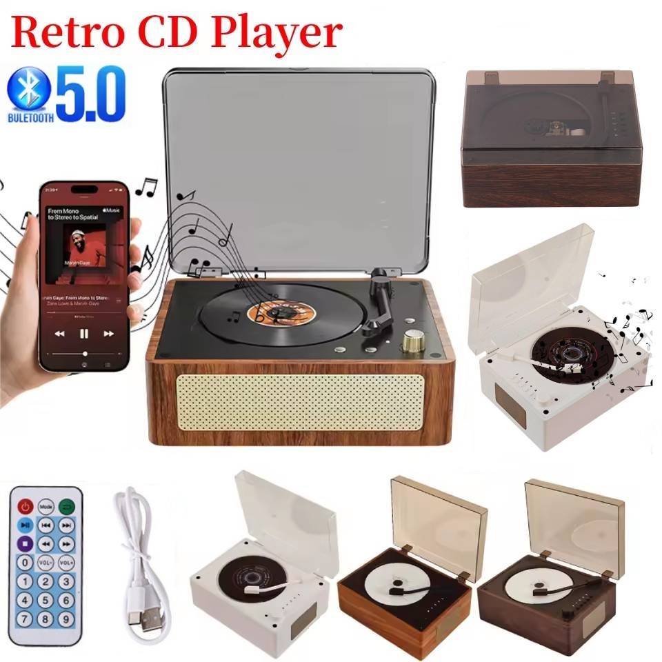 Portable CD Player Bluetooth Speaker Stereo CD Player Rechargeable Support CD BT USB 3.5mm AUX CD Music Player w/ Remote Control