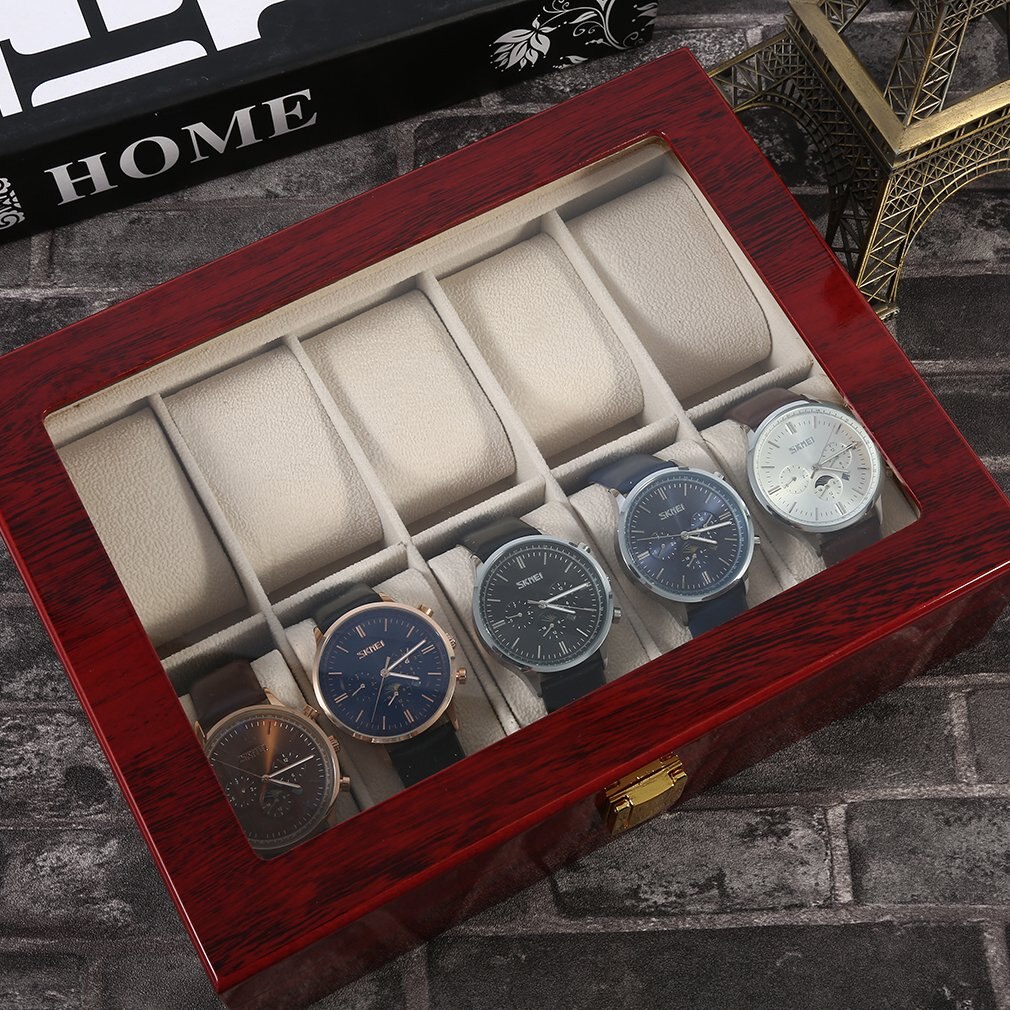Houten/Lederen 8/10/12 Grids Display Sunglass Case Duurzaam Houder Sieraden Horloge Collection Organizer Box Container