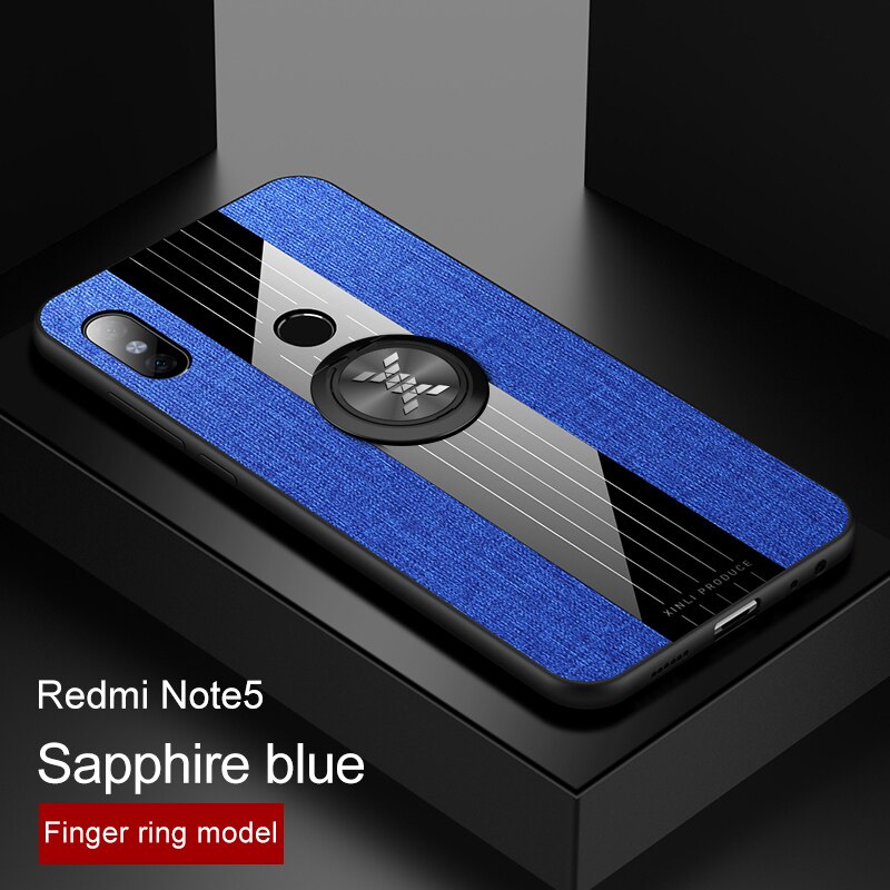 For Xiaomi Redmi Note 5 Pro Case Matte Cloth Glossy Cover For Xiomi Xiaomi Redmi 5 Plus Shockproof Phone Case with Ring Holder: Redmi 5 Plus / Blue With Ring