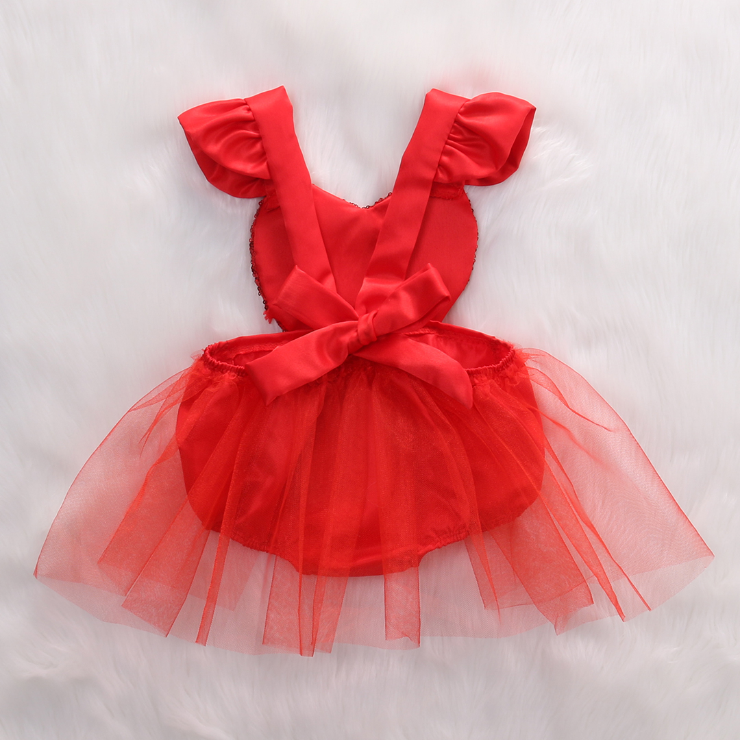 Baby Girl Sequins Heart Ruffles Tulle Romper Summer sleevelesss Jumpsuit Outfits Sunsuit US Stock