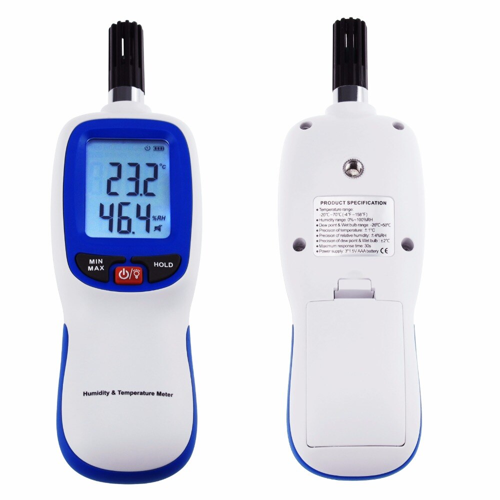 Wet-bulb Temperature range -20~70degC Digital Humidity &amp; Temperature Meter Hygrometer Psychrometer Min/Max Hold, LCD Backlight
