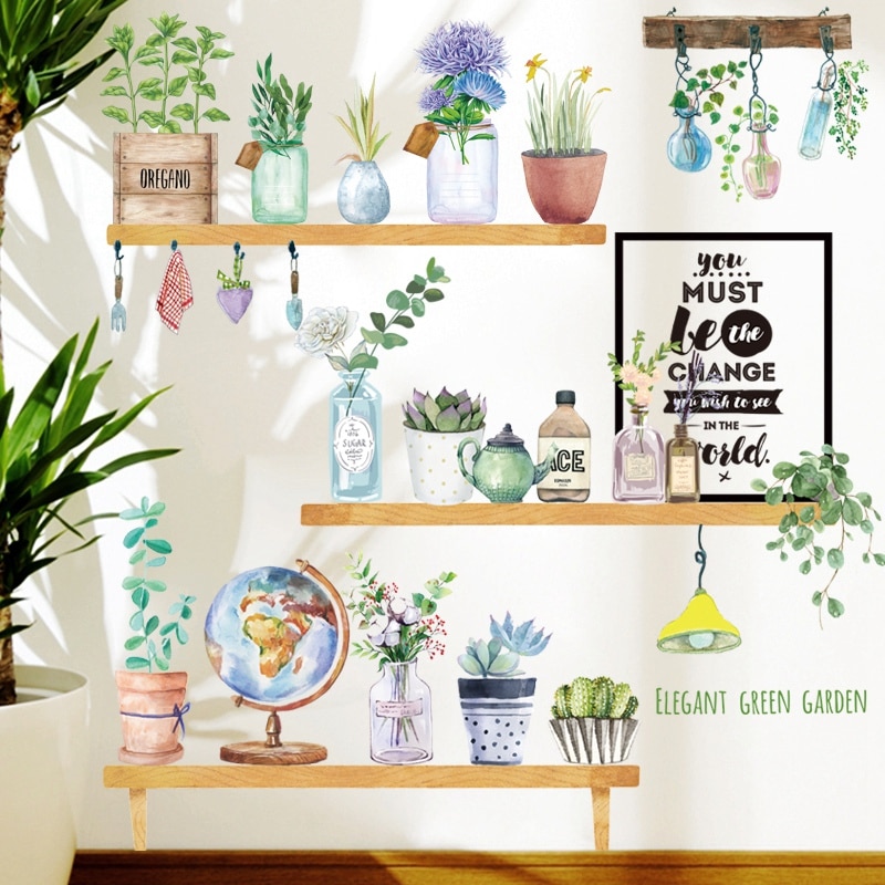 Bloem Potplanten Muurstickers Slaapkamer Woonkamer Keuken Achtergrond Muur Decoratie Verwijderbare Vinyl Muurstickers Art Muurschilderingen