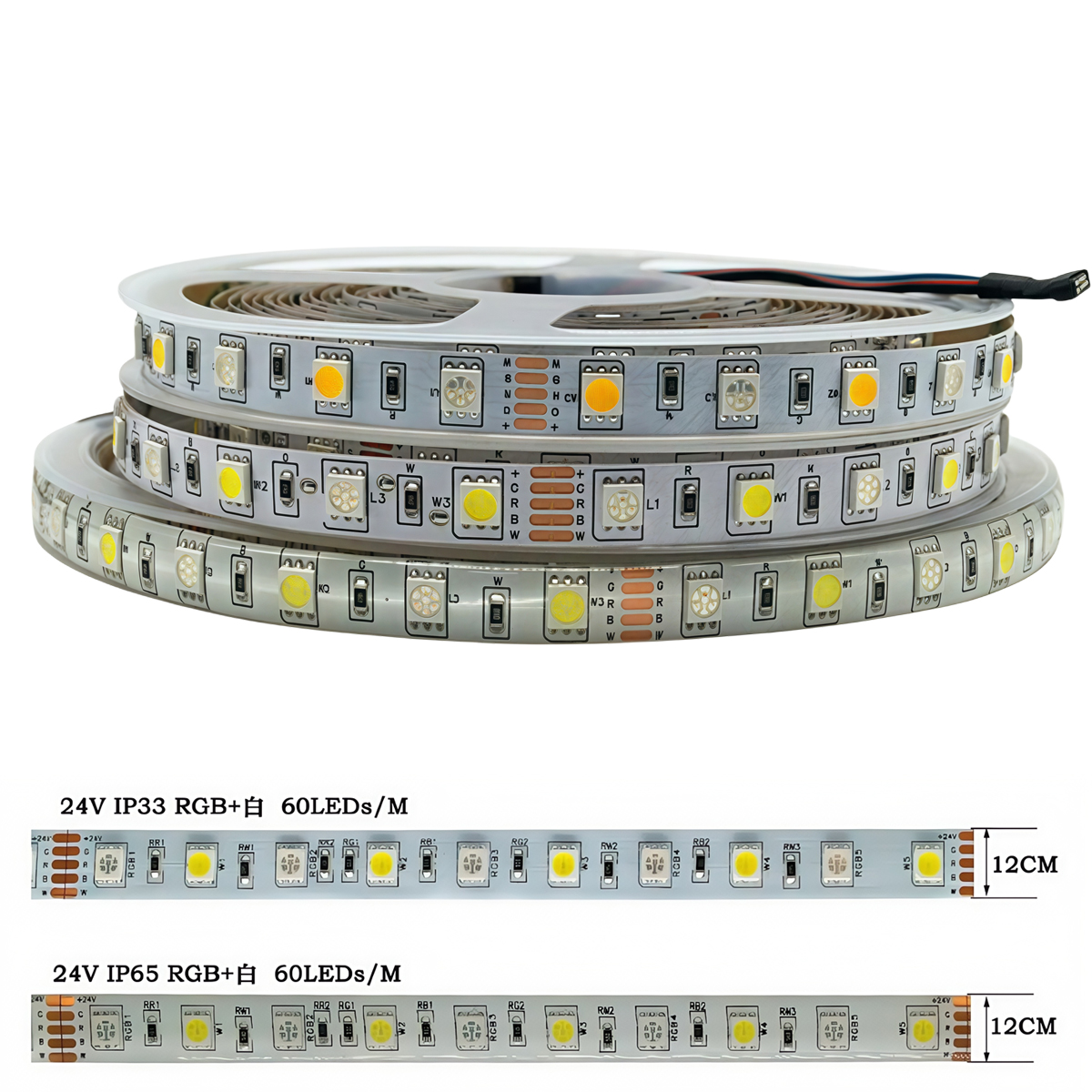 5050 RGB+W LED-Streifen – IP65 silikonbeschichtet, hohe Helligkeit, warmweiß, 12 V/24 V, flexibel Beleuchtung mit Aluminiumkanal