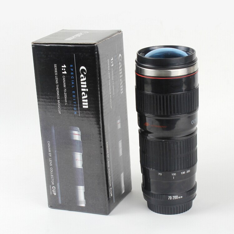 450ml SLR Camera 70-200 Camera Lens Mug Coffee Mug With Lid Fantastic Stainless Steel Milk Caneca Lente Drinkware Cups: A