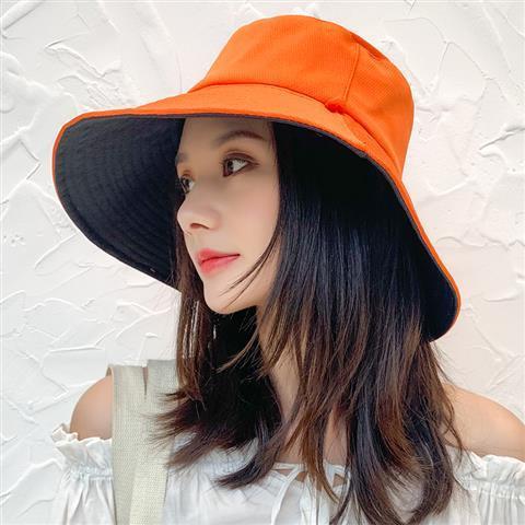 Sommer fisker hat kvinder ensfarvet dobbeltsidet dækning uv beskyttelseshætte stor kant solbeskyttelse hat kvinde: Orange