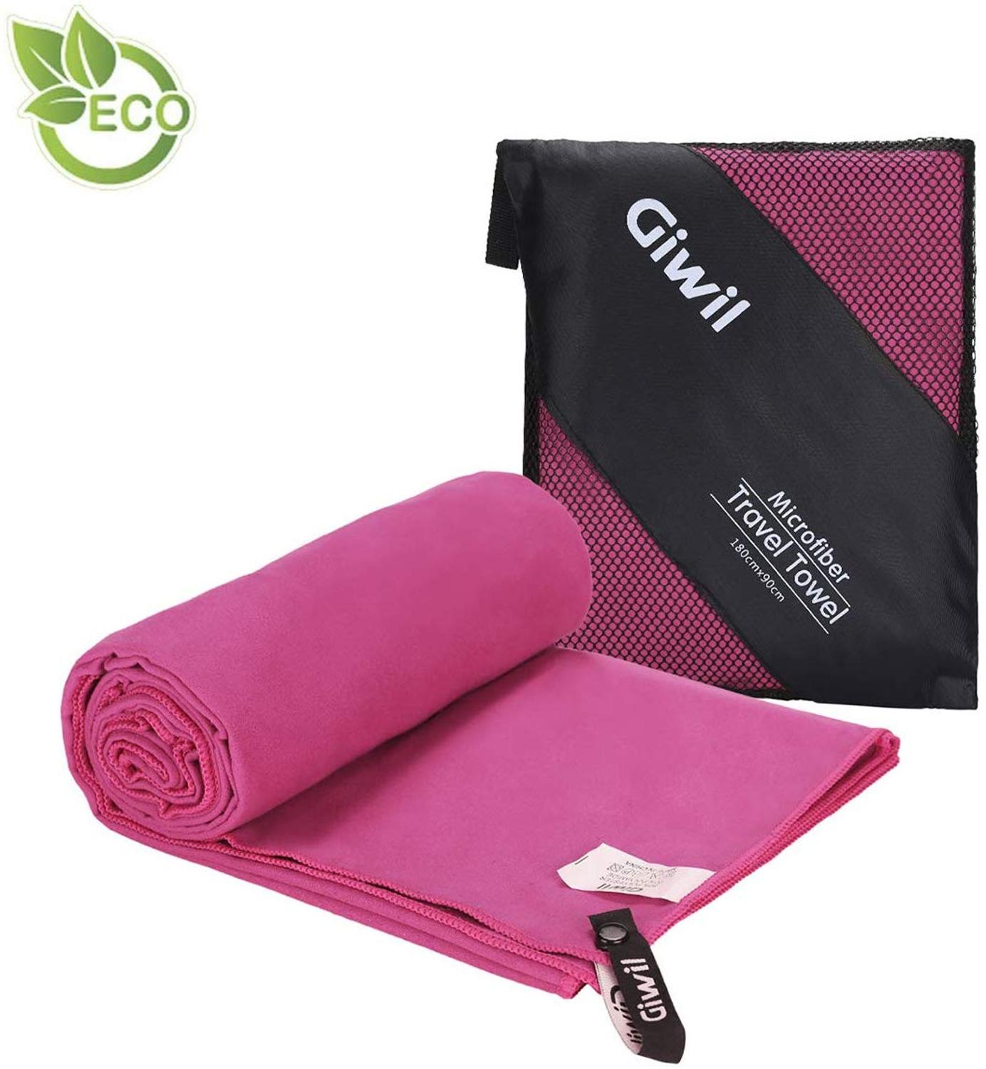 Giwil Microfiber Strandlaken Sport Reizen Handdoek Ultra Absorberend en Sneldrogend Handdoek Zwemmen Handdoek voor Yoga Gym Bad Camping: Hot Pink / L