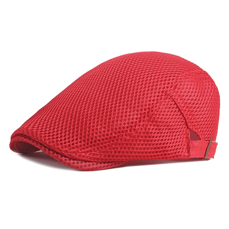 Summer Men Women Casual Beret Hat Breathable Mesh Flat Cap Newsboy Style Beret Hats Adjustable Adjustable Caps Gorras: Red