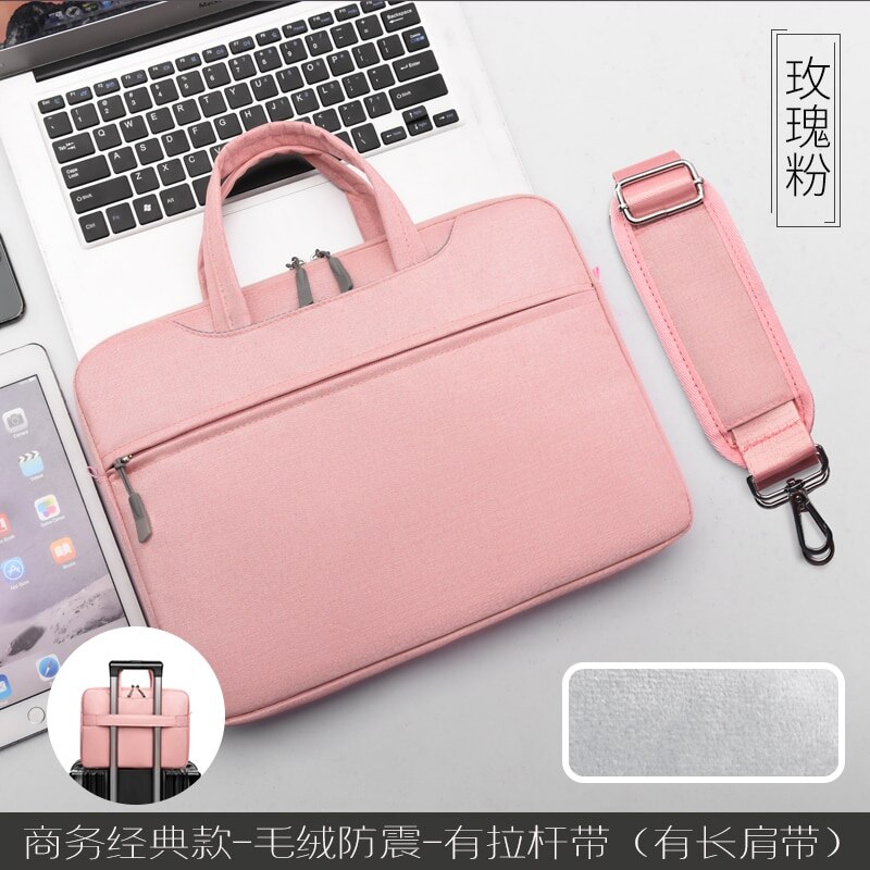 Laptop Tas 13.3 14 15.6 17.3 Inch Waterdichte Notebook Tas Voor Macbook Computer Schouder Handtas Aktetas Tas Muis Tas: pink with strap / 17.3 inch