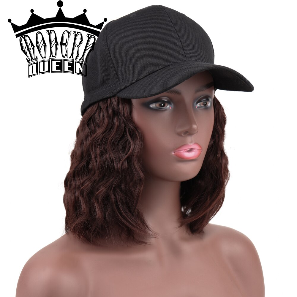 MODERN QUEEN Short Curl Baseball Cap Hair Wig 10inch Synthetic Bob Wig Cap Hair Heat Resistant Fiber Female Short Bob Wig Hair