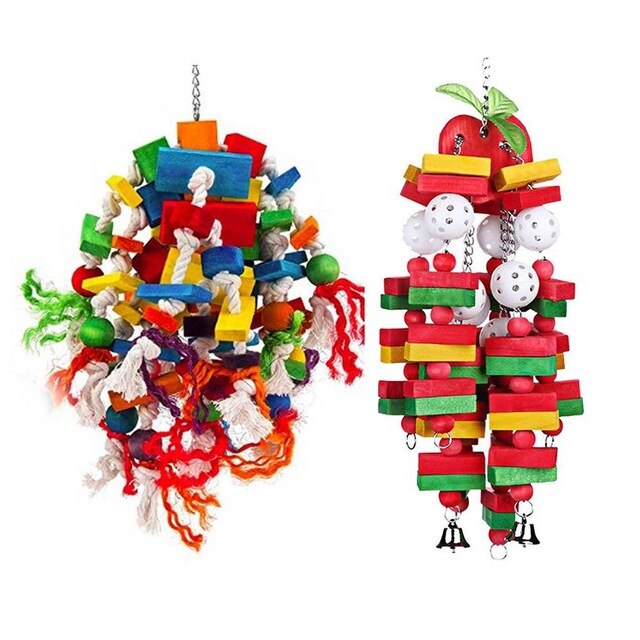 Bird Parrot Toys Bird Swing Toys with Colorful Wood Beads bananas and apples bunches for Budgie Lovebirds Conures birds toys: Green