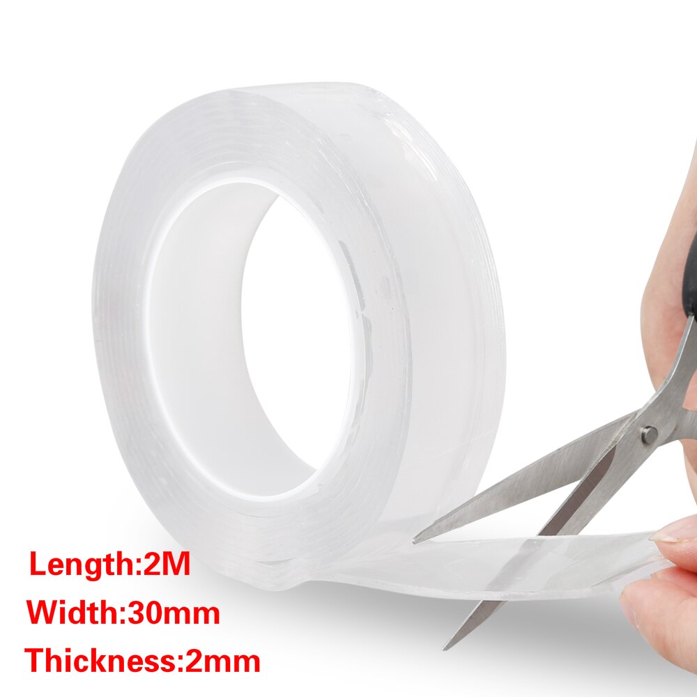 1/2/3/5m Reusable Double Side Adhesive Nano Traceless Double-sided Tape Removable Sticker Adhesive Scotch Loop Glue Gadget: 2Mx3cmx2mm