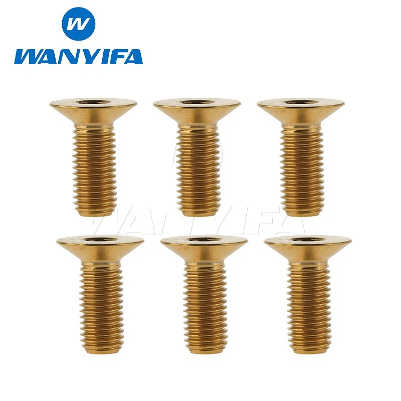 Wanyifa titan bolt  m6 x 10 15 25 30 35 40mm ti forsenkede skruer unbrakon flatt hode for sykkel tilbehør: M6 x 30 gull